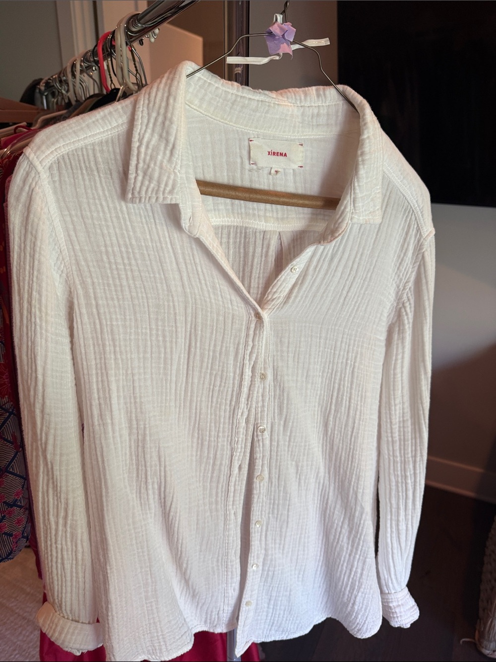 XiRENA Lightweight White Button-Down Gauze Shirt